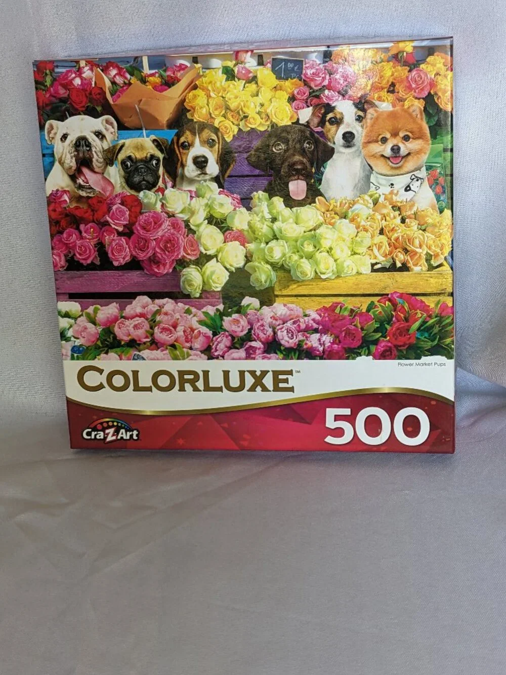 CraZart Colorluxe 500 Piece Jigsaw Puzzle Puppies & Roses CUTE